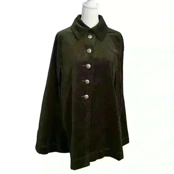 Vintage Nine West Velvet Cape/Wrap Size S Dark Green Button front Oversized Fall - Picture 1 of 15
